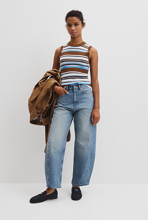 Australian Merino Crew Neck Stripe Knit Tank Australian Merino Crew Neck Stripe Knit Tank