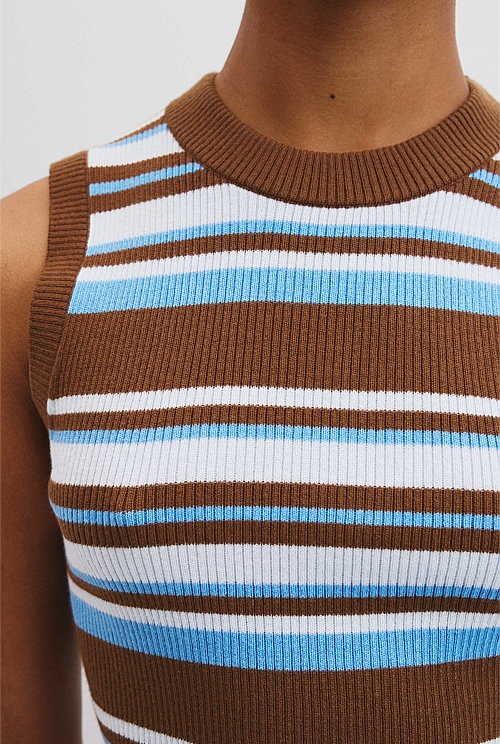 Australian Merino Crew Neck Stripe Knit Tank Australian Merino Crew Neck Stripe Knit Tank