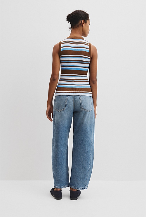 Australian Merino Crew Neck Stripe Knit Tank Australian Merino Crew Neck Stripe Knit Tank