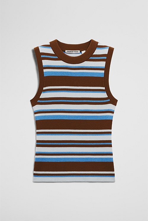Australian Merino Crew Neck Stripe Knit Tank Australian Merino Crew Neck Stripe Knit Tank