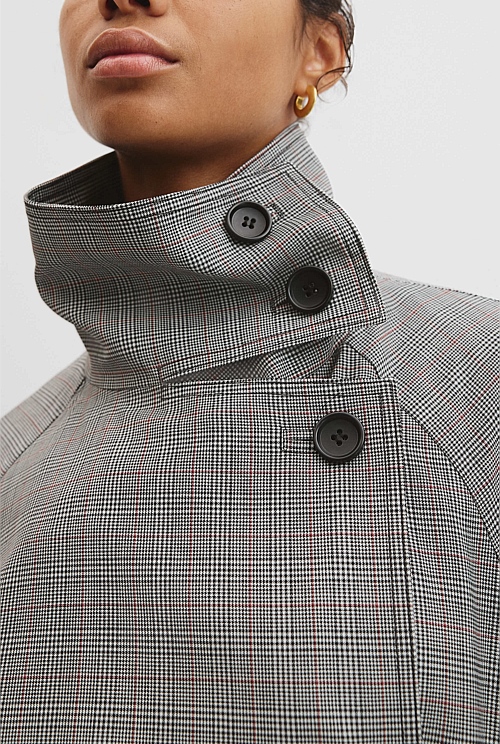 Wool Blend Funnel Check Jacket Wool Blend Funnel Check Jacket