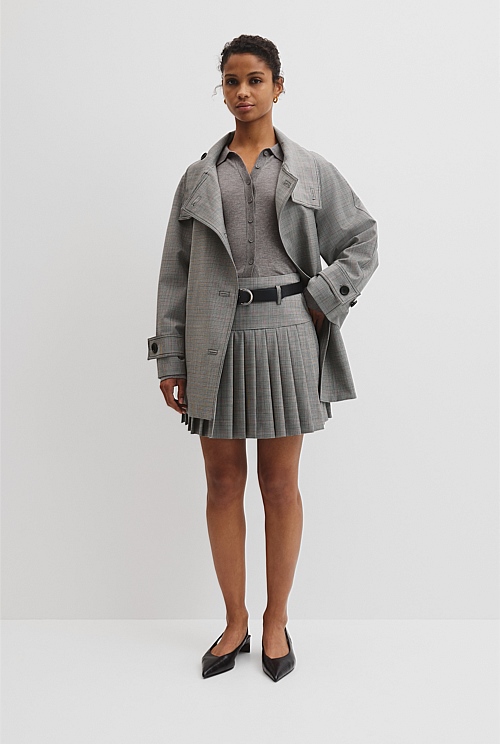 Wool Blend Funnel Check Jacket Wool Blend Funnel Check Jacket