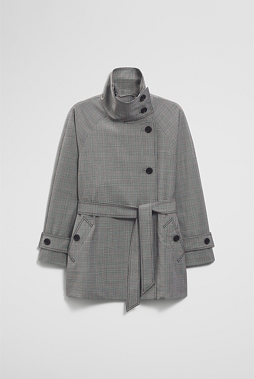 Wool Blend Funnel Check Jacket Wool Blend Funnel Check Jacket