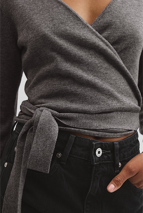 Merino Button Detail Wrap Knit