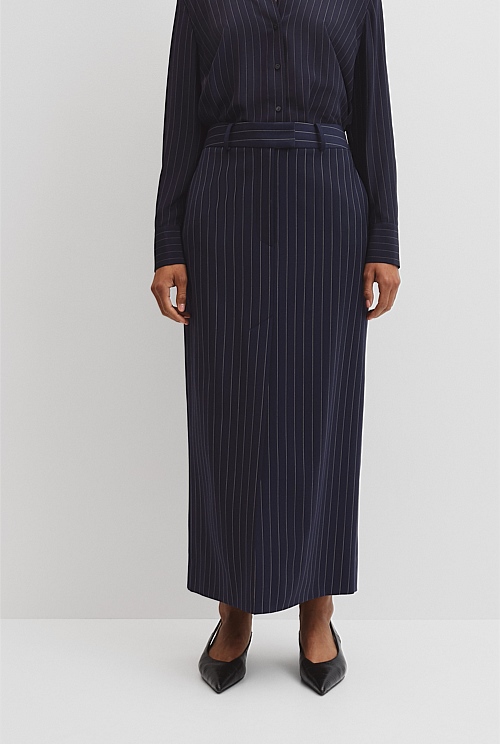 Wool Blend Tailored Pinstripe Column Skirt Wool Blend Tailored Pinstripe Column Skirt