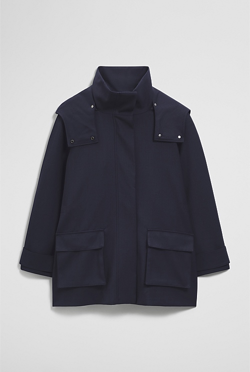 Wool Blend Tailored Funnel Coat