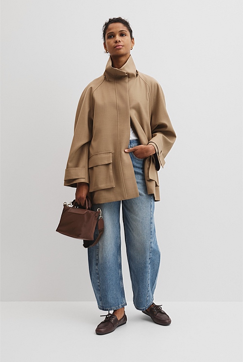 Wool Blend Tailored Funnel Coat Wool Blend Tailored Funnel Coat