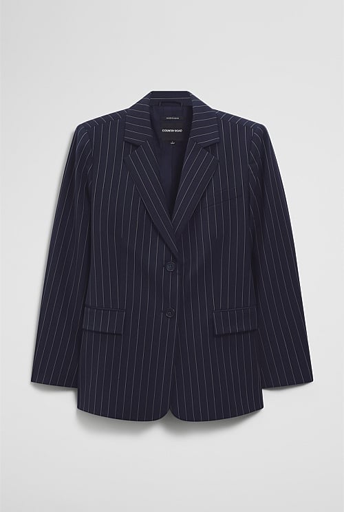 Wool Blend Pinstripe Classic Blazer