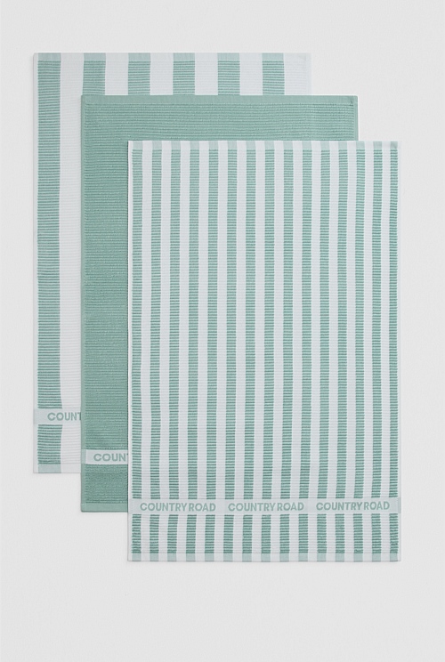 CR Stripe Australian Cotton Tea Towel Pack of 3 CR Stripe Australian Cotton Tea Towel Pack of 3