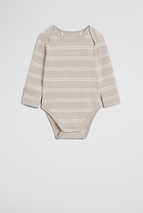 Organically Grown Cotton Stripe Logo Long Sleeve Bodysuit Organically Grown Cotton Stripe Logo Long Sleeve Bodysuit