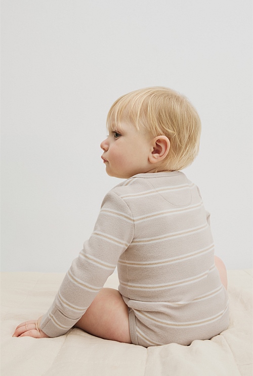 Organically Grown Cotton Stripe Logo Long Sleeve Bodysuit Organically Grown Cotton Stripe Logo Long Sleeve Bodysuit