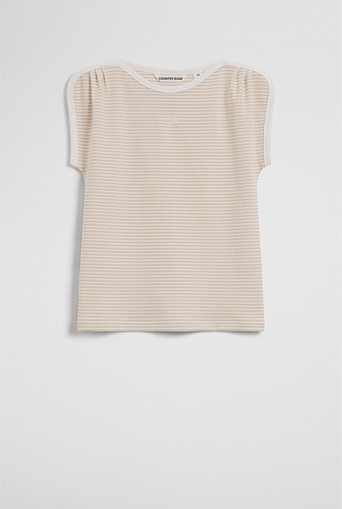 Australian Cotton Short Sleeve Stripe Rib T-Shirt Australian Cotton Short Sleeve Stripe Rib T-Shirt