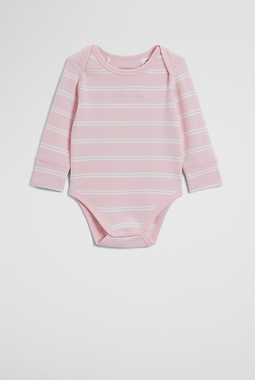 Organically Grown Cotton Stripe Logo Long Sleeve Bodysuit Organically Grown Cotton Stripe Logo Long Sleeve Bodysuit