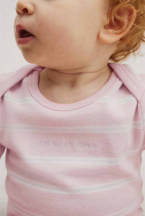 Organically Grown Cotton Stripe Logo Long Sleeve Bodysuit Organically Grown Cotton Stripe Logo Long Sleeve Bodysuit