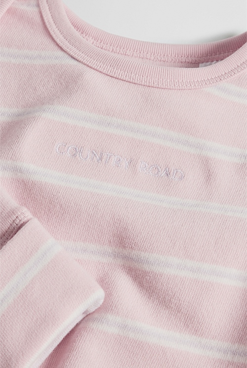 Organically Grown Cotton Stripe Logo Long Sleeve Bodysuit Organically Grown Cotton Stripe Logo Long Sleeve Bodysuit