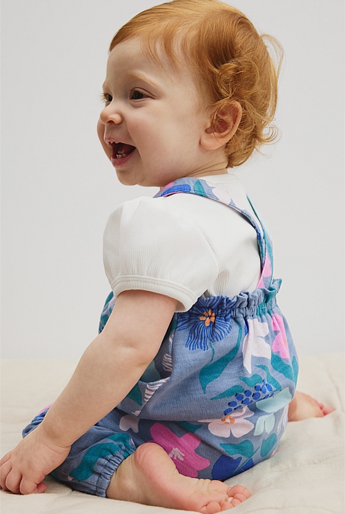 Organically Grown Cotton Short Sleeve Print Overall Set Organically Grown Cotton Short Sleeve Print Overall Set