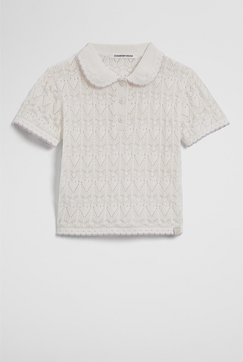 Australian Cotton Short Sleeve Collar Knit Top Australian Cotton Short Sleeve Collar Knit Top