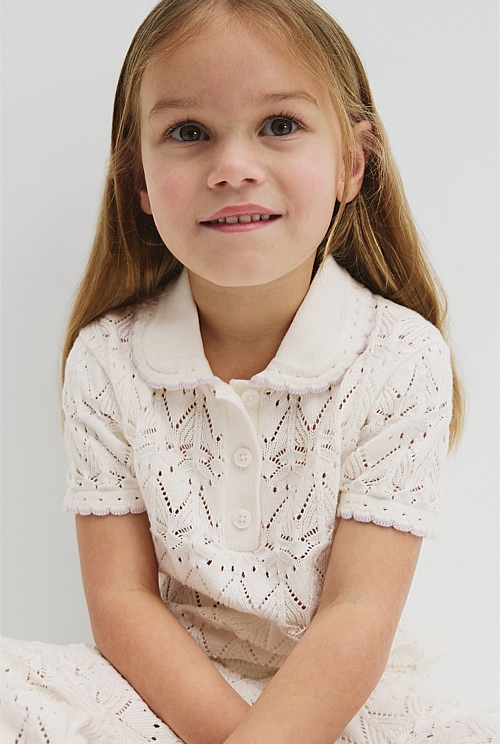 Australian Cotton Short Sleeve Collar Knit Top Australian Cotton Short Sleeve Collar Knit Top
