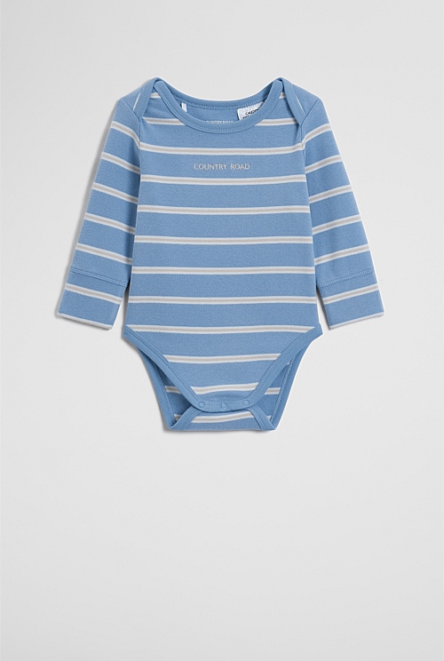 Organically Grown Cotton Stripe Logo Long Sleeve Bodysuit Organically Grown Cotton Stripe Logo Long Sleeve Bodysuit