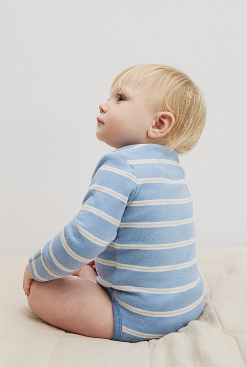 Organically Grown Cotton Stripe Logo Long Sleeve Bodysuit Organically Grown Cotton Stripe Logo Long Sleeve Bodysuit