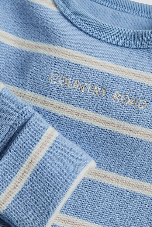 Organically Grown Cotton Stripe Logo Long Sleeve Bodysuit Organically Grown Cotton Stripe Logo Long Sleeve Bodysuit