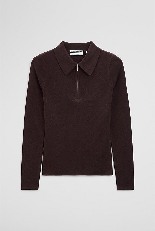 Merino Wool Silk Blend Collared Knit Merino Wool Silk Blend Collared Knit