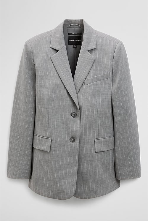 Wool Blend Pinstripe Classic Blazer
