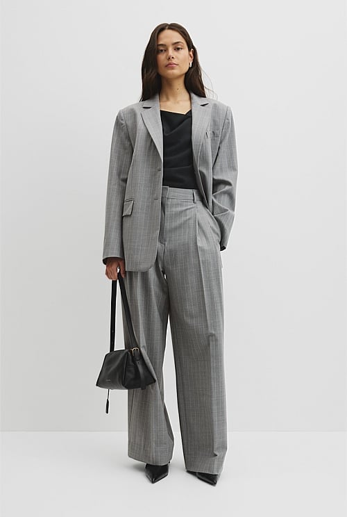 Wool Blend Pinstripe Classic Blazer