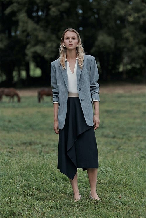 Wool Blend Pinstripe Classic Blazer