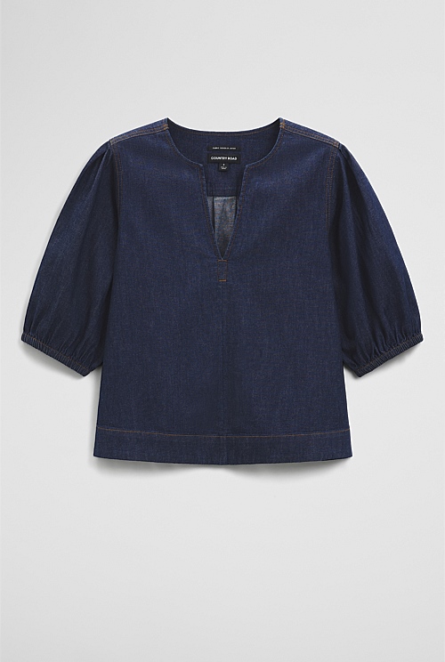 Short Sleeve Denim Blouse