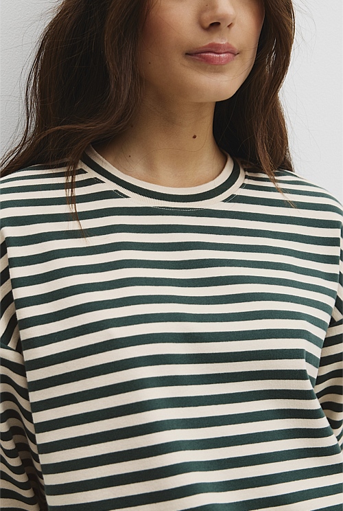 Australian Cotton Blend Stripe Boxy T-Shirt Australian Cotton Blend Stripe Boxy T-Shirt