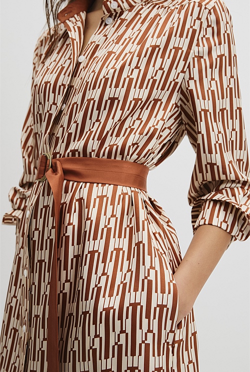 Printed Silk Midi Shirt Dress Printed Silk Midi Shirt Dress