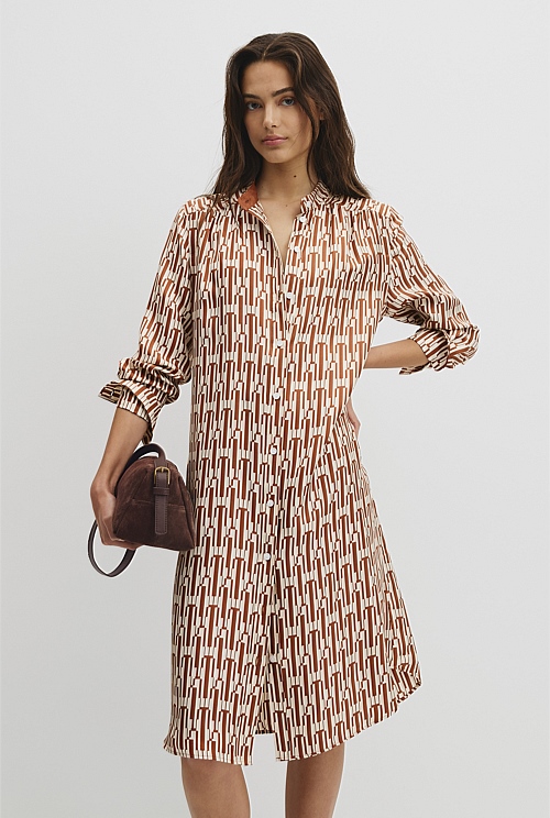 Printed Silk Midi Shirt Dress Printed Silk Midi Shirt Dress