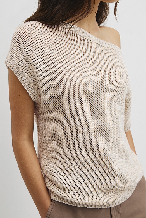 Organically Grown Cotton Asymmetric Tape Knit T-Shirt Organically Grown Cotton Asymmetric Tape Knit T-Shirt