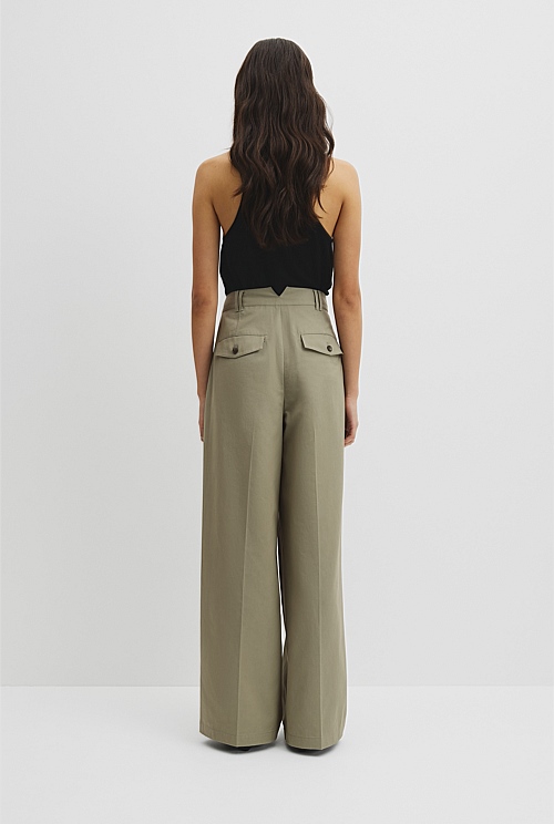 Cotton Blend Pleat Front Pant