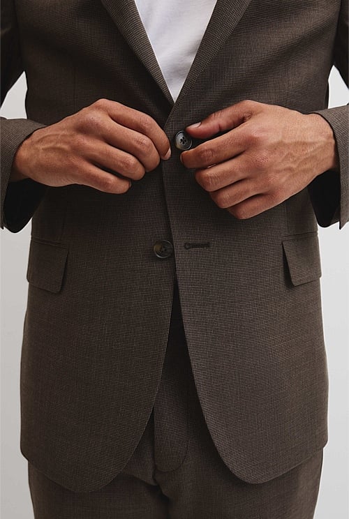 Regular Fit Wool Blend Houndstooth Jacket