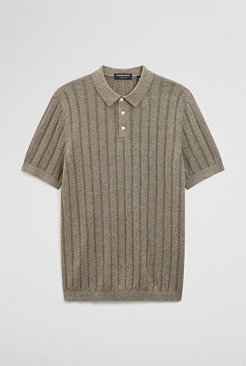 Linen Cotton Stripe Knit Polo
