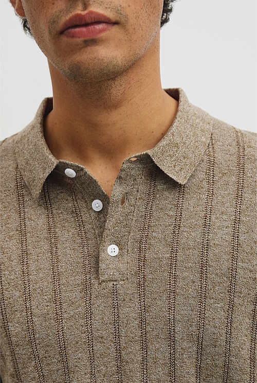Linen Cotton Stripe Knit Polo