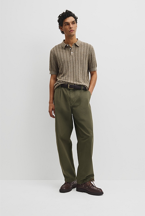 Linen Cotton Stripe Knit Polo