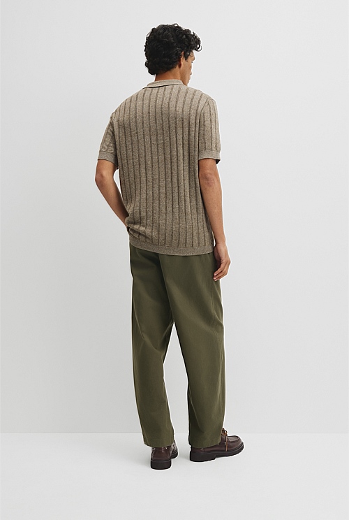 Linen Cotton Stripe Knit Polo