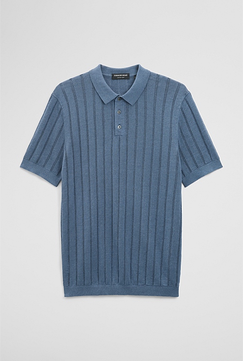 Linen Cotton Stripe Knit Polo Linen Cotton Stripe Knit Polo
