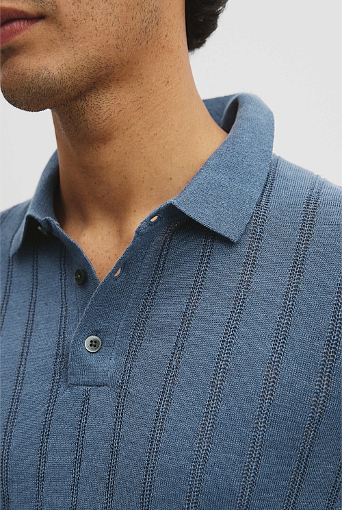 Linen Cotton Stripe Knit Polo Linen Cotton Stripe Knit Polo