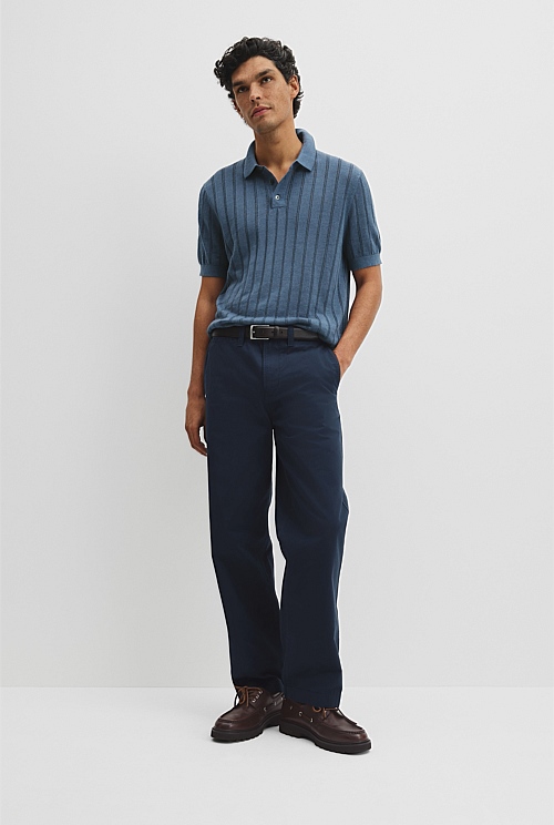 Linen Cotton Stripe Knit Polo Linen Cotton Stripe Knit Polo