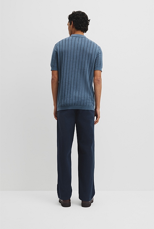 Linen Cotton Stripe Knit Polo Linen Cotton Stripe Knit Polo