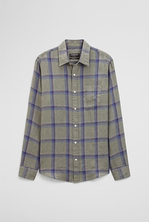 Regular Fit Linen Windowpane Check Shirt