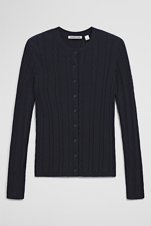 Organically Grown Cotton Blend Cable Knit Cardigan Organically Grown Cotton Blend Cable Knit Cardigan