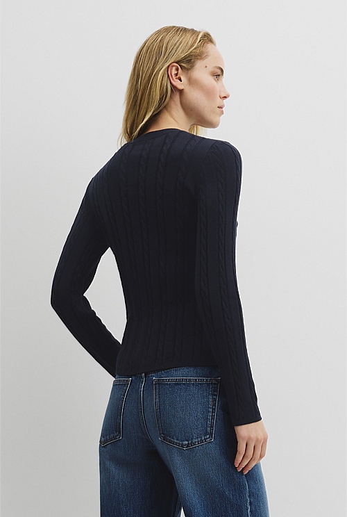 Organically Grown Cotton Blend Cable Knit Cardigan Organically Grown Cotton Blend Cable Knit Cardigan