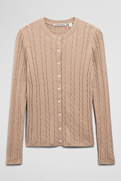 Organically Grown Cotton Blend Cable Knit Cardigan