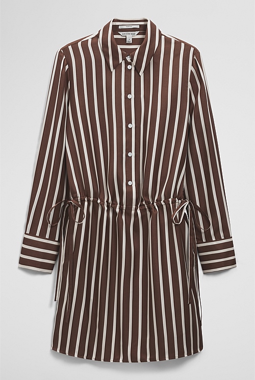 Silk Stripe Gather Mini Dress