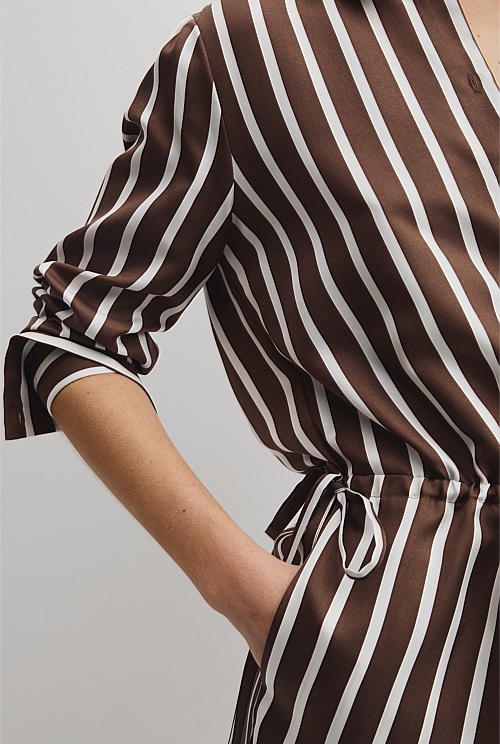 Silk Stripe Gather Mini Dress